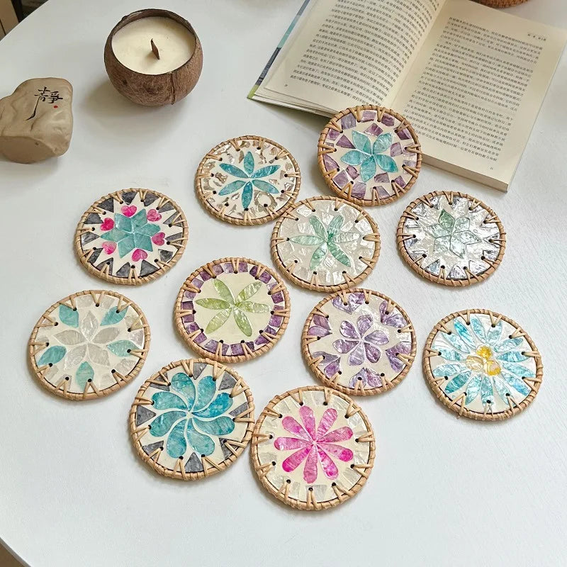 Rattan & Shell Coasters