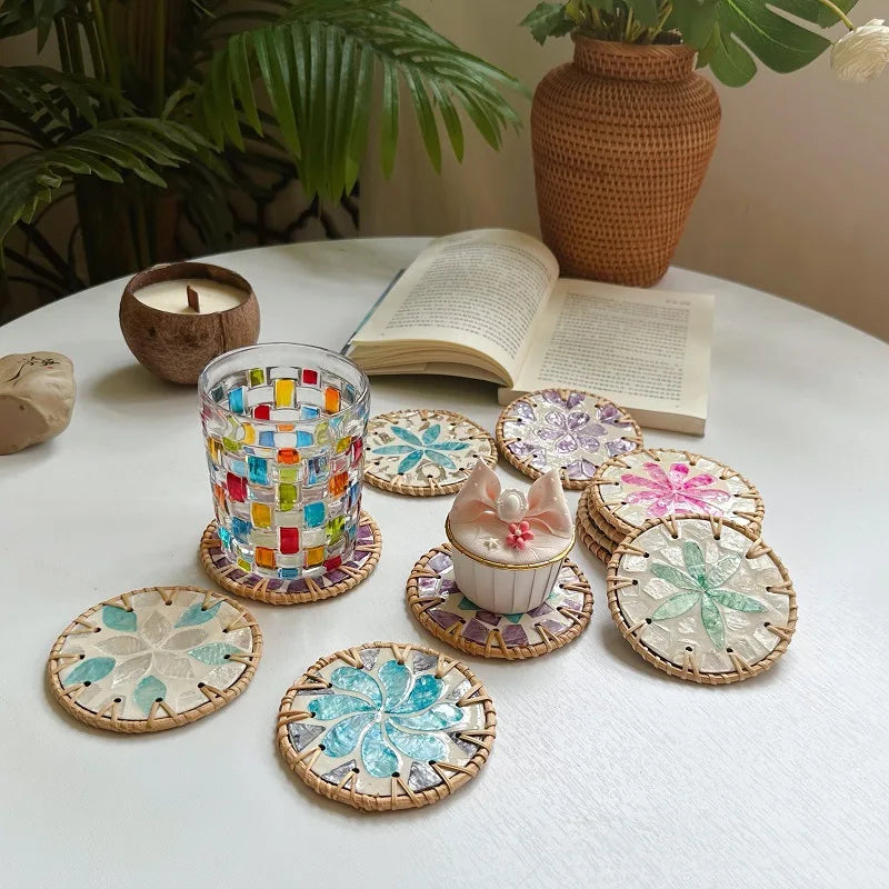 Rattan & Shell Coasters