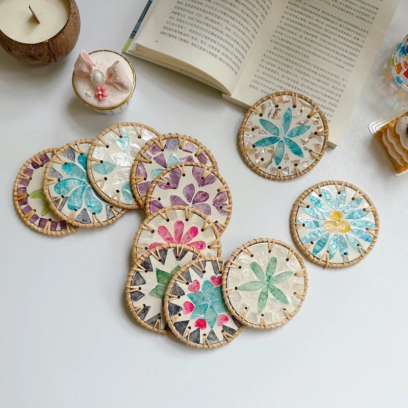 Rattan & Shell Coasters