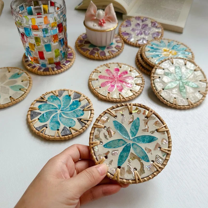 Rattan & Shell Coasters